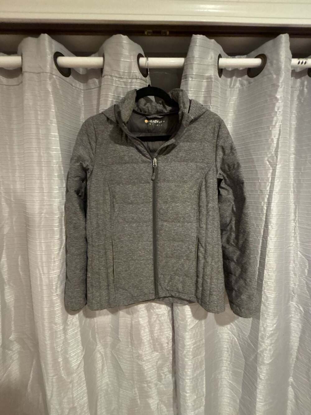 Heatkeep Hooded Quilted Puffer Jacket Size M Gray